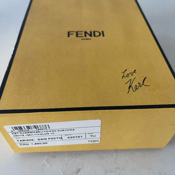 FENDI Karlito Bag Charm w/ Box White Mink Fox Fur - Picture 3 of 7